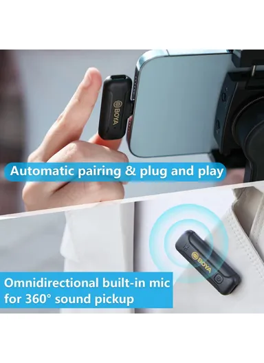 Wireless Lavalier Microphone System Plug and Play Mic with 2 Transmitters + 1 Receiver for Livestreaming Podcasting BY-WM3T2-D2