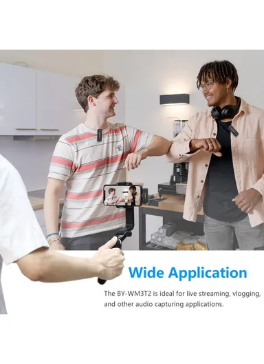 Wireless Lavalier Microphone System Plug and Play Mic with 2 Transmitters + 1 Receiver for Livestreaming Podcasting BY-WM3T2-D2