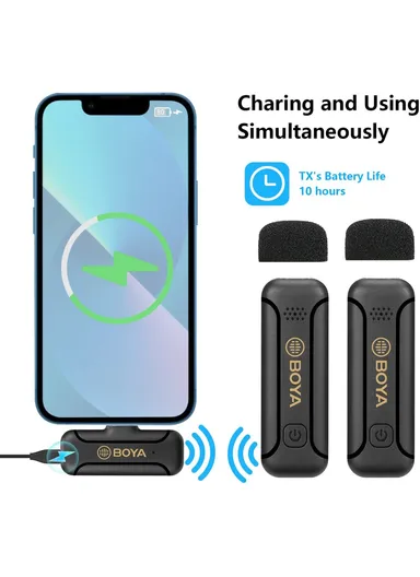 Wireless Lavalier Microphone System Plug and Play Mic with 2 Transmitters + 1 Receiver for Livestreaming Podcasting BY-WM3T2-D2