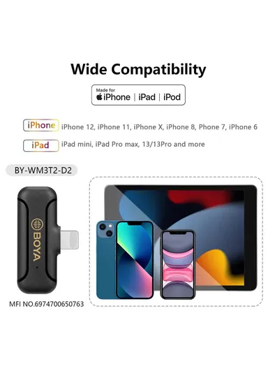 Wireless Lavalier Microphone System Plug and Play Mic with 2 Transmitters + 1 Receiver for Livestreaming Podcasting BY-WM3T2-D2