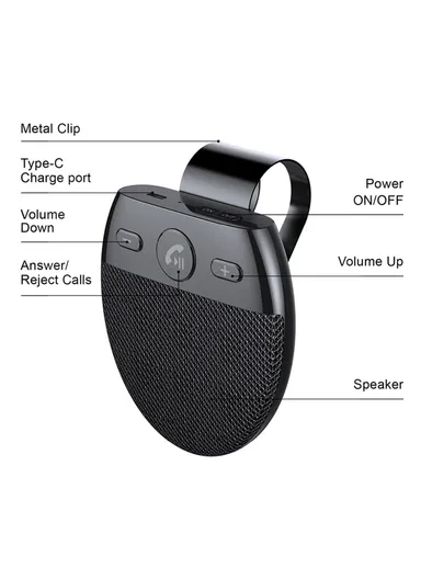 Bluetooth-compatible Car Speaker Hands Free Speakerphone USB Charging Speakerphone with Clip for Hands-Free Call Music Wireless Car Speaker Supports Answering Rejecting Calls Voice Dialing Playing Music