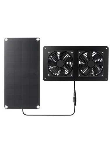 10W-2FAN Portable Solar Panel Dual Fan Exhaust Fan Outdoor Camping Tent Fan Pet Ventilation Fan