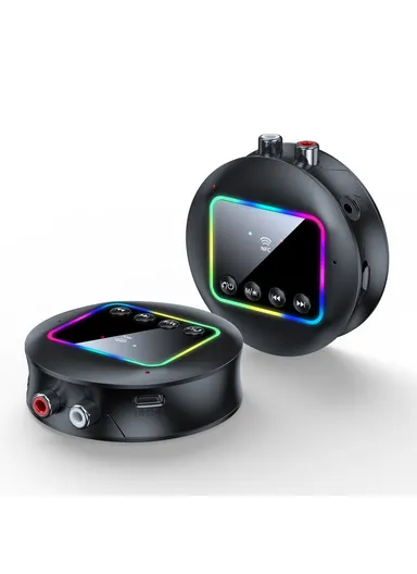 Wireless Audio Adapter 2 in 1 Receiver / Transmitter with RGB Ambient Light Support, AUX / RCA / TF Card NFC BT 5.4