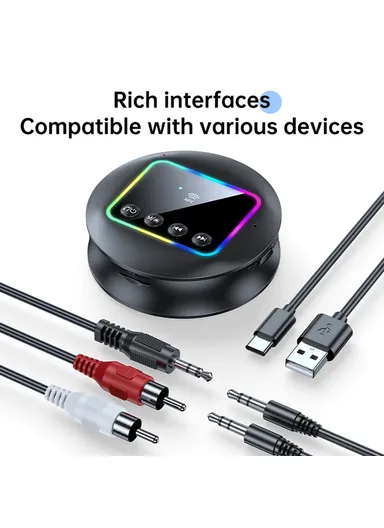 Wireless Audio Adapter 2 in 1 Receiver / Transmitter with RGB Ambient Light Support, AUX / RCA / TF Card NFC BT 5.4