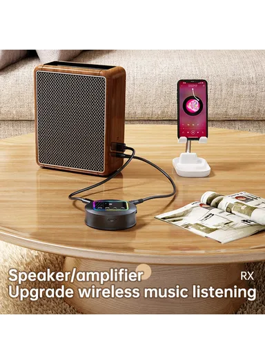 Wireless Audio Adapter 2 in 1 Receiver / Transmitter with RGB Ambient Light Support, AUX / RCA / TF Card NFC BT 5.4