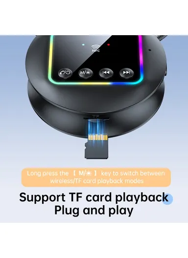 Wireless Audio Adapter 2 in 1 Receiver / Transmitter with RGB Ambient Light Support, AUX / RCA / TF Card NFC BT 5.4