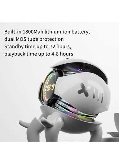 Robot Shape AI Bluetooth-compatible Speaker with Alarm Clock RGB Lights Deep Bass Speaker FM Radio M10 - Black