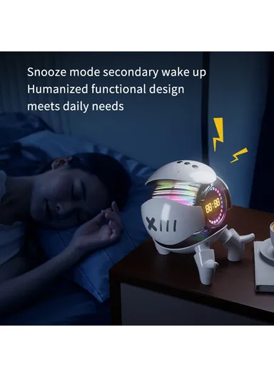 Robot Shape AI Bluetooth-compatible Speaker with Alarm Clock RGB Lights Deep Bass Speaker FM Radio M10 - Black