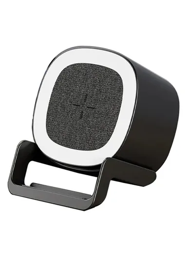 4-in-1 15W Wireless Charger Bluetooth-compatible Speaker Phone Holder Stand with Night Light L28 - Black