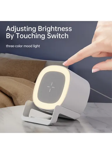 4-in-1 15W Wireless Charger Bluetooth-compatible Speaker Phone Holder Stand with Night Light L28 - Black