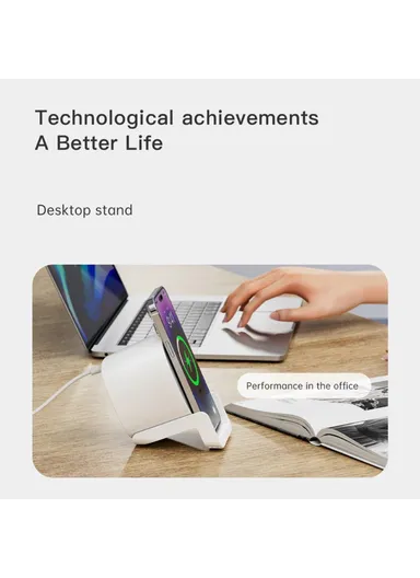 4-in-1 15W Wireless Charger Bluetooth-compatible Speaker Phone Holder Stand with Night Light L28 - Black