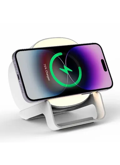 4-in-1 15W Wireless Charger Bluetooth-compatible Speaker Phone Holder Stand with Night Light L28 - White
