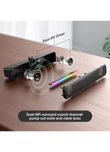 Wired Desktop Soundbar Speaker RGB Light HiFi Music Subwoofer Support Bluetooth-compatible Connection L16