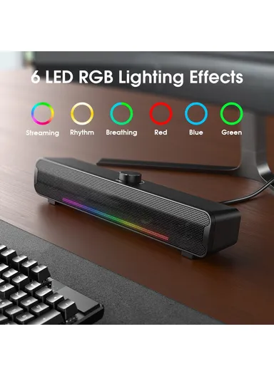 Wired Desktop Soundbar Speaker RGB Light HiFi Music Subwoofer Support Bluetooth-compatible Connection L16