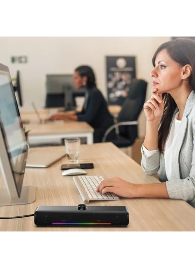 Wired Desktop Soundbar Speaker RGB Light HiFi Music Subwoofer Support Bluetooth-compatible Connection L16