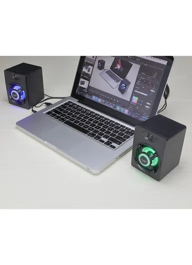 S1 1Pair Desktop Speaker with LED Light USB Powered Mini Speaker External Sound Amp for Laptop Computer