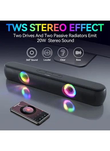 Desktop Stereo Speaker Wireless Bluetooth-compatible Speaker with RGB Light Portable Sound Amp for Home Office B320 