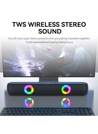 Desktop Stereo Speaker Wireless Bluetooth-compatible Speaker with RGB Light Portable Sound Amp for Home Office B320 
