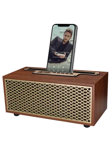 Vintage Wooden Appearance Portable Speaker Wireless Bluetooth-compatible Connectivity Phone Stand Holder Slot 1200mAh Battery Built In XM-5H - Red