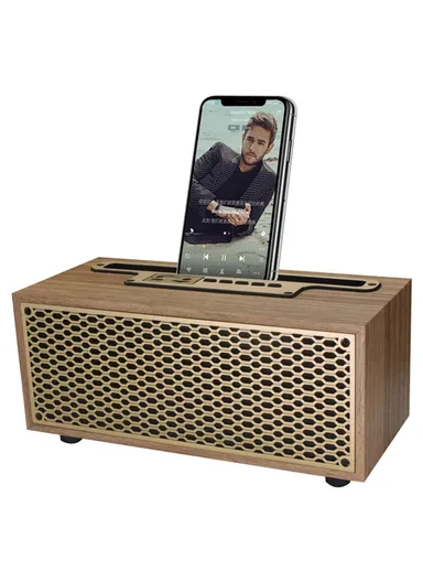 Vintage Wooden Appearance Portable Speaker Wireless Bluetooth-compatible Connectivity Phone Stand Holder Slot 1200mAh Battery Built In XM-5H - Wood