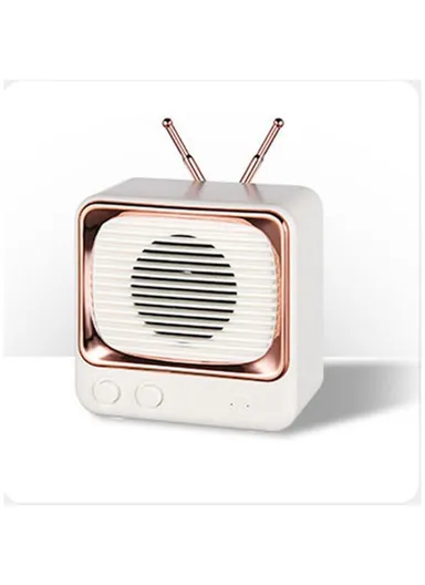 Mini Portable Retro Style TV Shape Bluetooth-compatible 5.0 Speaker Support TF Card - White