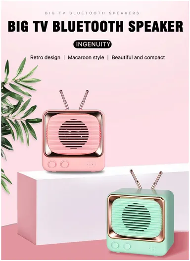 Mini Portable Retro Style TV Shape Bluetooth-compatible 5.0 Speaker Support TF Card - White
