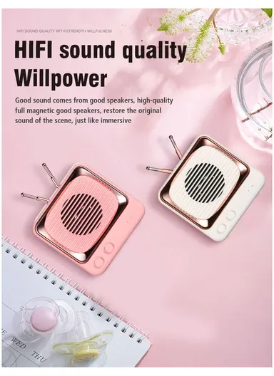 Mini Portable Retro Style TV Shape Bluetooth-compatible 5.0 Speaker Support TF Card - White
