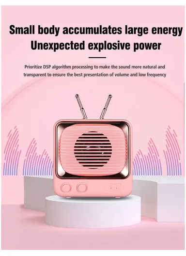 Mini Portable Retro Style TV Shape Bluetooth-compatible 5.0 Speaker Support TF Card - White