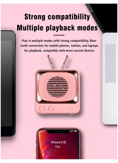 Mini Portable Retro Style TV Shape Bluetooth-compatible 5.0 Speaker Support TF Card - White