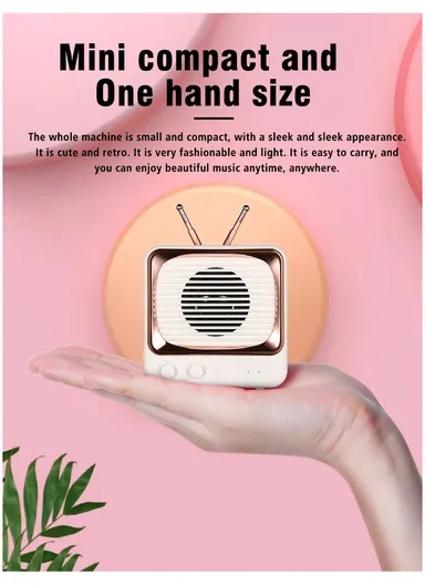 Mini Portable Retro Style TV Shape Bluetooth-compatible 5.0 Speaker Support TF Card - White