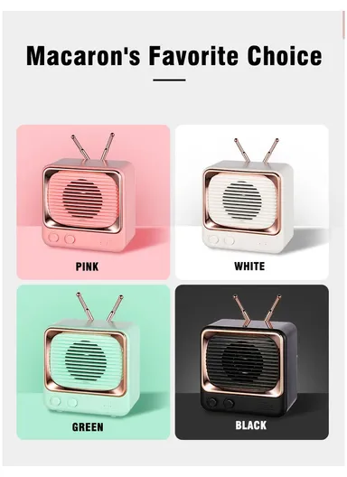 Mini Portable Retro Style TV Shape Bluetooth-compatible 5.0 Speaker Support TF Card - White