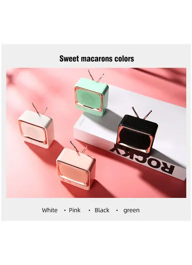 Mini Portable Retro Style TV Shape Bluetooth-compatible 5.0 Speaker Support TF Card - White