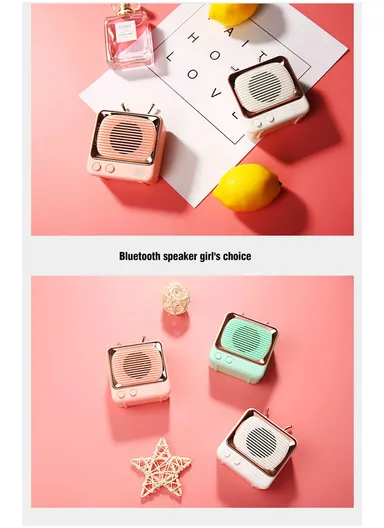 Mini Portable Retro Style TV Shape Bluetooth-compatible 5.0 Speaker Support TF Card - White