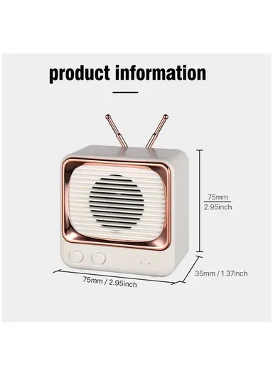 Mini Portable Retro Style TV Shape Bluetooth-compatible 5.0 Speaker Support TF Card - White