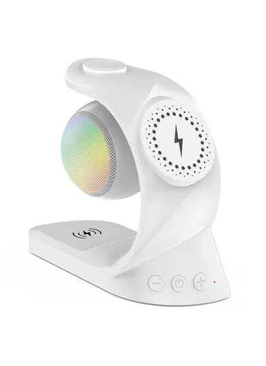 Multifunction Bluetooth-compatible Speaker Atmosphere Light 15W Magnetic Phone Wireless Charger 2406 - White