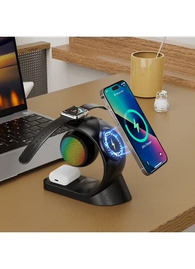 Multifunction Bluetooth-compatible Speaker Atmosphere Light 15W Magnetic Phone Wireless Charger 2406 - White