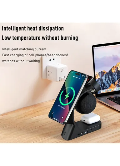 Multifunction Bluetooth-compatible Speaker Atmosphere Light 15W Magnetic Phone Wireless Charger 2406 - White