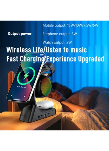 Multifunction Bluetooth-compatible Speaker Atmosphere Light 15W Magnetic Phone Wireless Charger 2406 - White