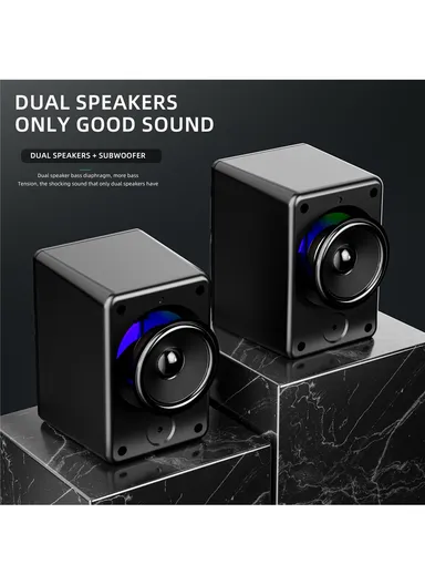 3W 1 Pair Mini USB Wired Desktop Subwoofer with RGB Light, HiFi Sound &amp; 360° Surround Sound for Laptops &amp; PCs S-511 (H10 x W6.7 x D7)cm