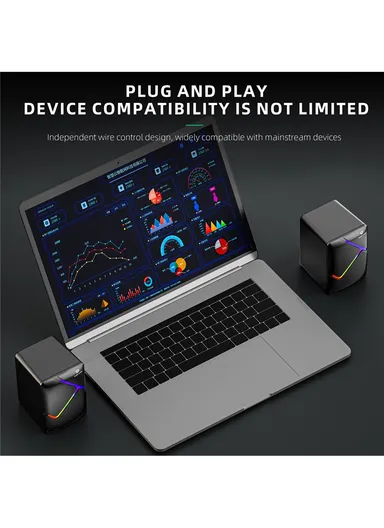 3W 1 Pair Mini USB Wired Desktop Subwoofer with RGB Light, HiFi Sound &amp; 360° Surround Sound for Laptops &amp; PCs S-511 (H10 x W6.7 x D7)cm