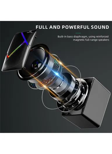 3W 1 Pair Mini USB Wired Desktop Subwoofer with RGB Light, HiFi Sound &amp; 360° Surround Sound for Laptops &amp; PCs S-511 (H10 x W6.7 x D7)cm