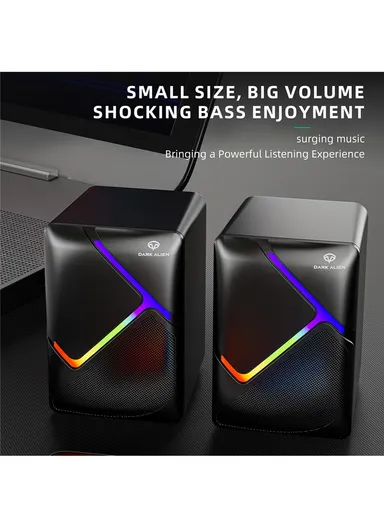 3W 1 Pair Mini USB Wired Desktop Subwoofer with RGB Light, HiFi Sound &amp; 360° Surround Sound for Laptops &amp; PCs S-511 (H10 x W6.7 x D7)cm