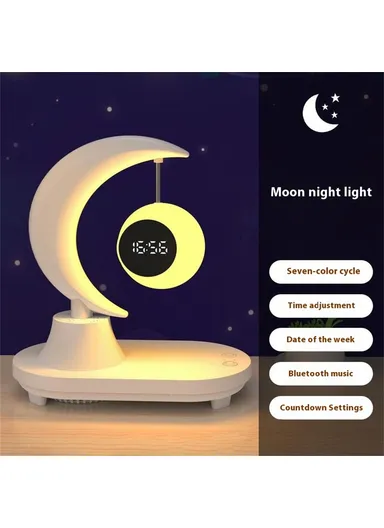 Bluetooth-compatible Speaker Bedside Lamp 7 Color Changing Atmosphere Night Light with Digital Clock Display