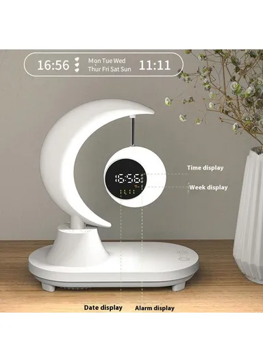 Bluetooth-compatible Speaker Bedside Lamp 7 Color Changing Atmosphere Night Light with Digital Clock Display