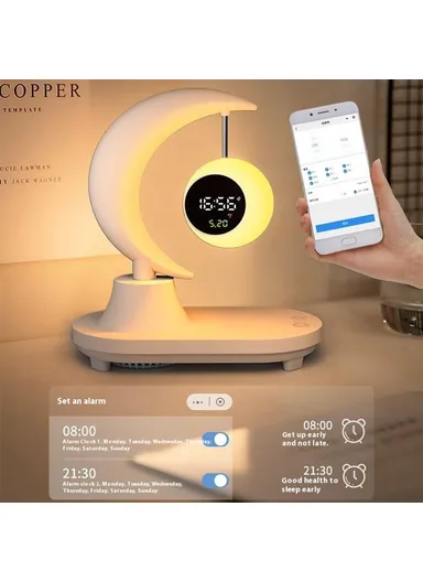 Bluetooth-compatible Speaker Bedside Lamp 7 Color Changing Atmosphere Night Light with Digital Clock Display