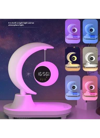 Bluetooth-compatible Speaker Bedside Lamp 7 Color Changing Atmosphere Night Light with Digital Clock Display