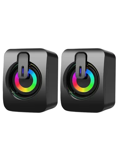 2PCS A2 Mini USB Wired Desktop Speaker Computer Laptop Volume Adjustable Subwoofer with Colorful Light