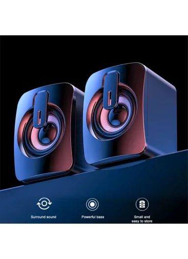 2PCS A2 Mini USB Wired Desktop Speaker Computer Laptop Volume Adjustable Subwoofer with Colorful Light