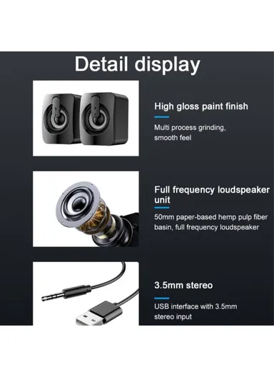 2PCS A2 Mini USB Wired Desktop Speaker Computer Laptop Volume Adjustable Subwoofer with Colorful Light