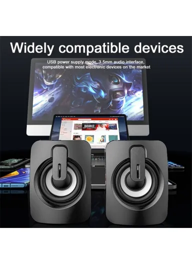 2PCS A2 Mini USB Wired Desktop Speaker Computer Laptop Volume Adjustable Subwoofer with Colorful Light